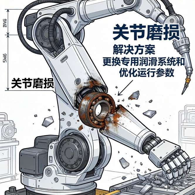 机械故障是人形机器人最常见的故障类型，占所有故障的43%。最常见的机械问题包括关节磨损、导轨卡滞和连杆变形。例如，某汽车制造厂的人形机器人因长期重载作业导致肘关节轴承磨损，通过更换专用润滑系统和优化运