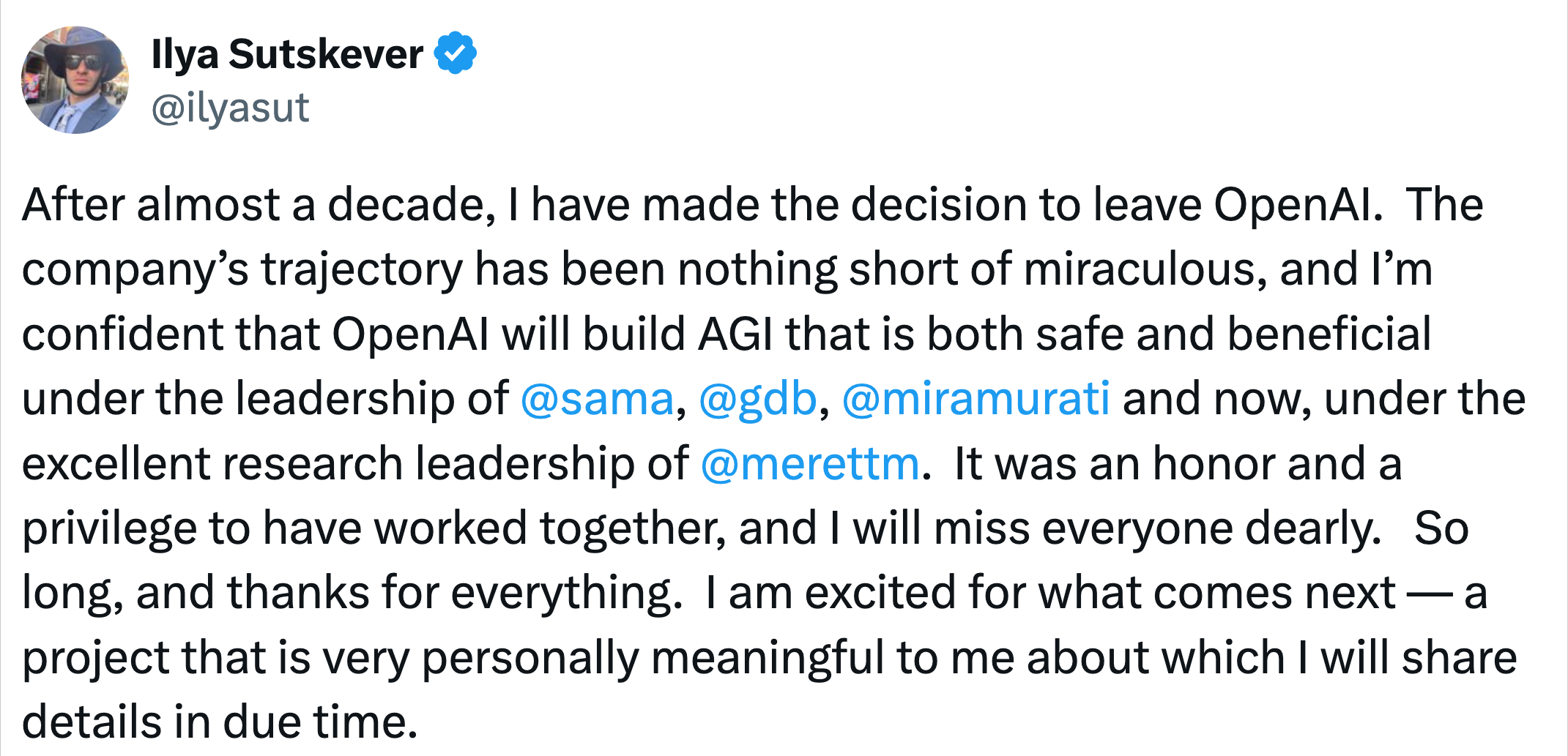 OpenAI 联合创始人兼首席科学家 Ilya Sutskever 宣布离职，将 - 众森 IT 新媒体资讯网